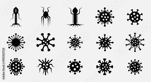 Collection of Virus and Bacteria Icons: Microbe, Bacterium, Phage, Coronavirus Icons