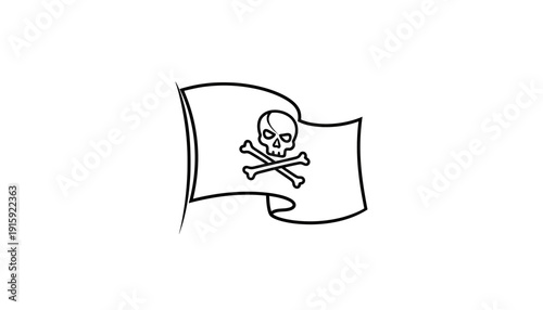 Pirate Flag Jolly Roger Skull Crossbones Waving Wind Outline Icon