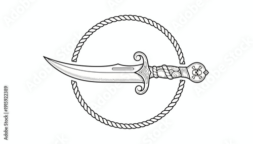 Pirate Dagger with Skull and Rope Circle Emblem