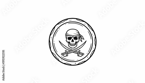 Pirate Skull and Crossbones Emblem with Swords - Vintage Nautical Symbol