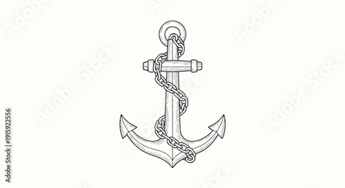 Nautical Anchor with Chain Sketch Drawing - Maritime Symbol of Strength and Stability