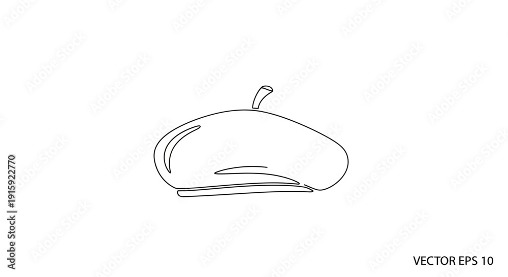 Obraz premium Minimalist Line Art Beret Hat Icon - Simple French Fashion Accessory