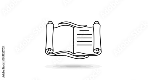 Open Scroll Book Icon Outline, Ancient Manuscript, Vintage Document, Historical Scroll