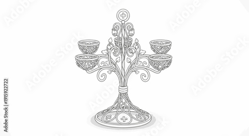 Ornate Candelabra with Five Cups, Decorative Metal Stand, Vintage Style