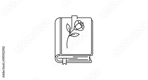 Minimalist Outline of a Journal with a Rose Illustration and Bookmark