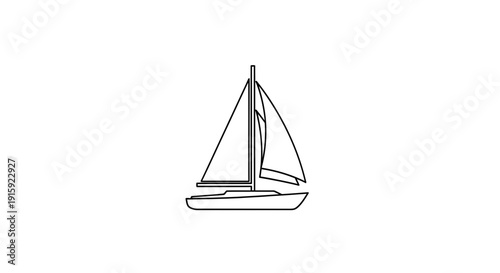 Minimalist Sailboat Outline Icon on White Background, Vector Illustration