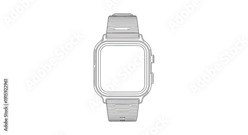 Minimalist Smartwatch Line Art Icon, Modern Digital Watch Sketch, Technology Concept
