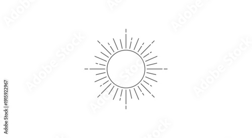 Minimalist Sun Icon with Rays, Geometric Solar Symbol, Outline Starburst Graphic
