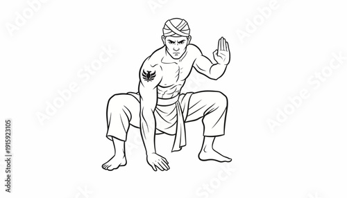 Martial Arts Fighter in Dynamic Stance, Indonesian Pencak Silat Warrior