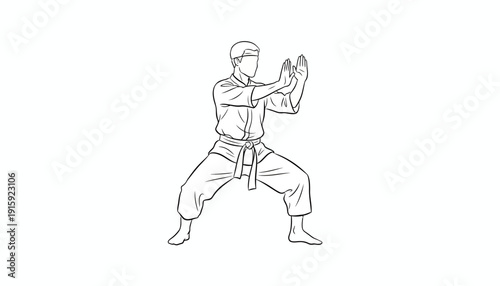 Martial Arts Fighter in Defensive Stance, Karate, Kung Fu, Taekwondo, Combat Sports