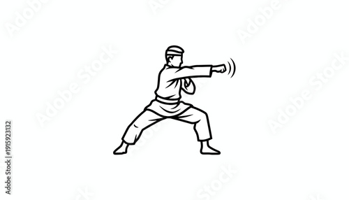 Martial Arts Fighter Performing Punching Technique in Dynamic Stance