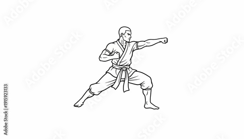 Martial Arts Fighter Performing Karate Punch in Dynamic Stance