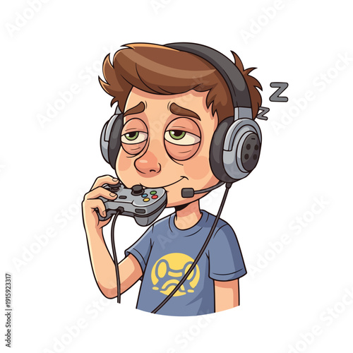 Sleepy Gamer with Headset and Controller