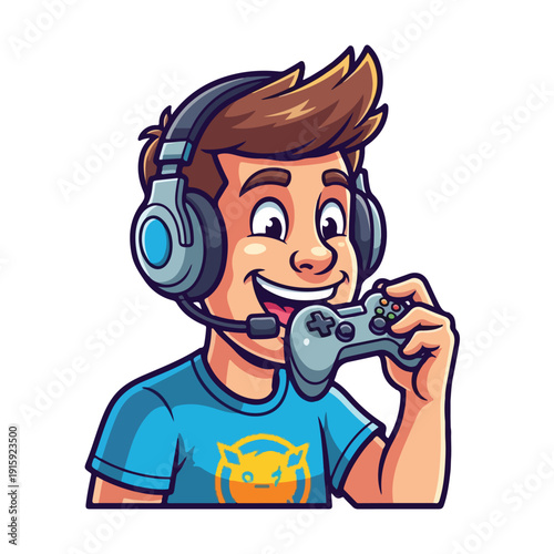 Gamer with Headset Playing Video Game