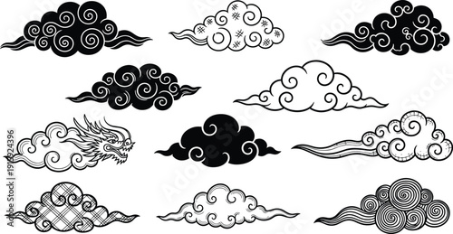 Asian Traditional Cloud Icon Set Vector Illustration Chinese Japanese Decorative Cloud Collection Design Elements