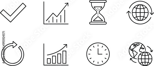 Set of 8 vector business icons silhouette bundle design elements for time management and productivity