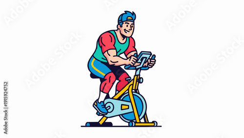 Man working out on stationary exercise bike in gym for fitness.