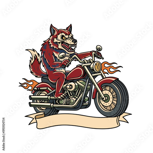 Wolf Rider on Classic Motorcycle