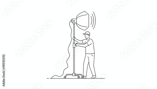 Filmmaker Adjusting Professional Lighting Equipment on Set