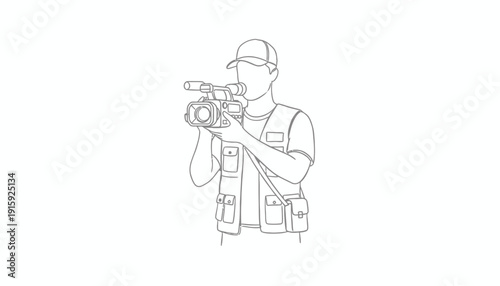 Filmmaker with professional video camera, documentary filming, reporter, journalist, vlogger, content creator