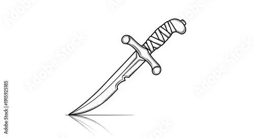 Dagger with Wrapped Handle, Stylized Drawing, Isolated on White Background