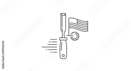 Chisel Tool with American Flag and Gear: Symbol of American Craftsmanship and Industry
