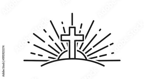 Christian Cross on Sunrise Background, Religious Symbol of Hope and Resurrection