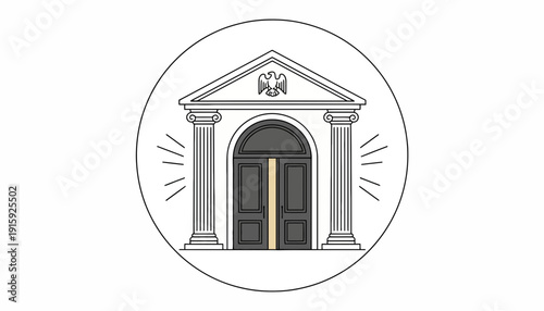 Classical Building Entrance with Columns and Eagle Symbol