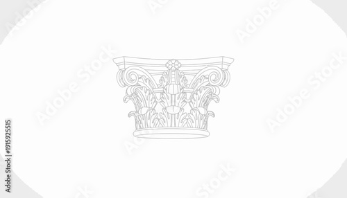 Classical Corinthian Capital Line Drawing, Ancient Greek Architecture Element