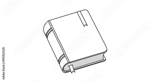 Clean Line Art Drawing of a Closed Notebook with Ribbon Bookmark