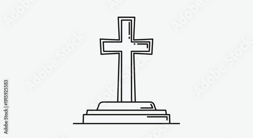 Christian Cross Icon, Religious Symbol, Grave Marker, Funeral Monument, Minimalist Line Art