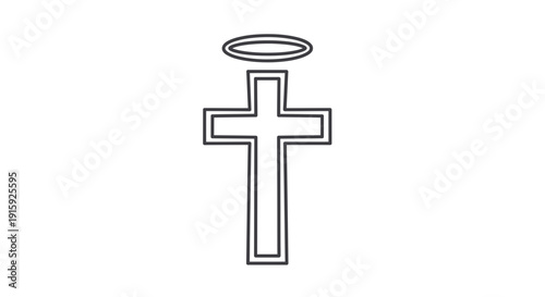 Christian Cross with Halo Icon Outline