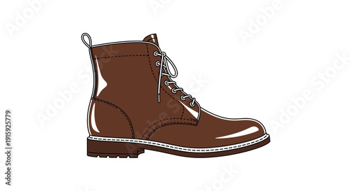 Classic Brown Leather Lace-Up Work Boot, Side View, Isolated on White Background