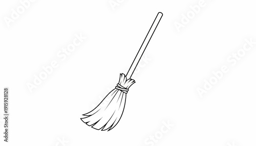 Witch's Broomstick, Halloween Icon, Simple Line Art Illustration