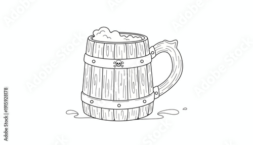Wooden Beer Mug with Foam and Spills - Hand-Drawn Sketch