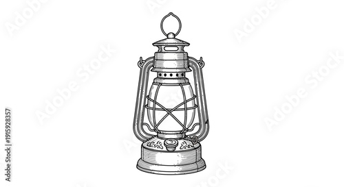 Vintage Oil Lantern Sketch - Antique Lighting Illustration