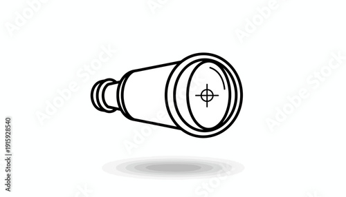 Vintage Spyglass Telescope Icon, Nautical Navigation Tool, Outline Drawing