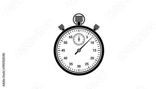 Vintage Stopwatch Icon, Time Measurement, Retro Chronograph Symbol, Isolated on White Background