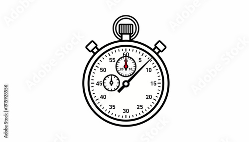 Vintage Stopwatch, Classic Timer, Chronograph, Isolated on White Background, Time Measurement