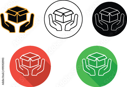 Hands Holding Box Icon Set Package Delivery, Care and Protection Symbol for Shipping