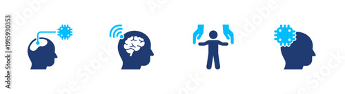 Brain computer interface icon set. neural, connection, cognition, signal, technology. solid style icon collection