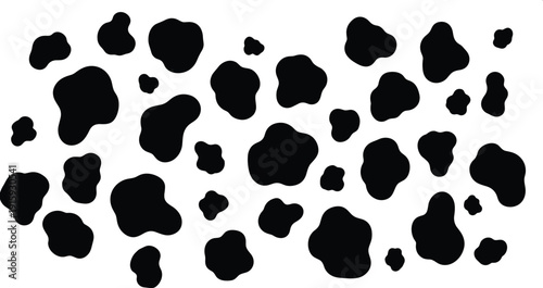 Stylized cowhide pattern with irregular black spots, organic animal print vector illustration, rustic inspired artwork, natural agricultural design