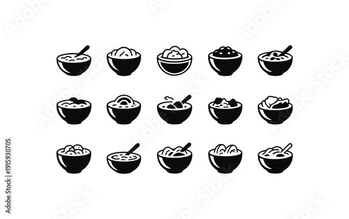 Food bowl icon set for restaurant or meal planning illustration