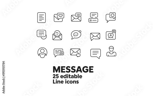 Message icons set for communication and social media applications
