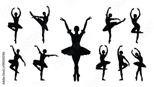 Graceful dancers in various ballet poses showcasing elegance and movement. isolated on white background, Vector