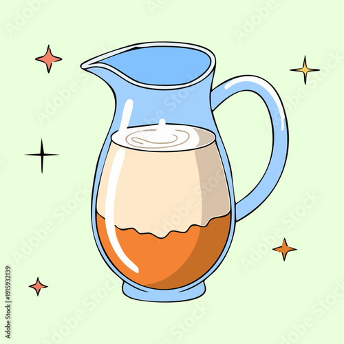 Glass jug with creamy beverage or milk for healthy breakfast and nutritious drink options - Vector Illustration