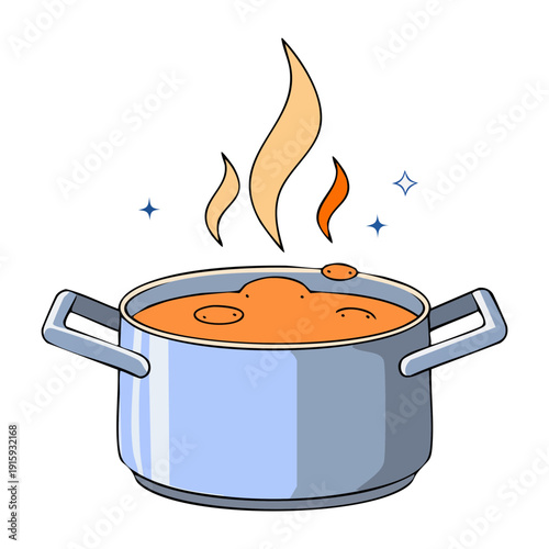 Steaming blue pot of delicious stew for warm family dinners and traditional home cooking recipes - Vector Illustration