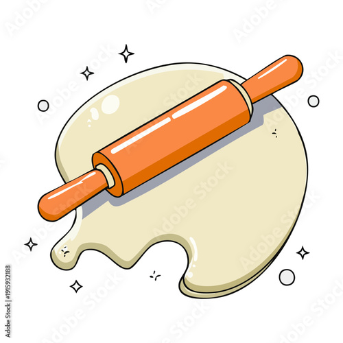 Rolling dough with wooden rolling pin for baking delicious homemade bread and pastry recipes - Vector Illustration
