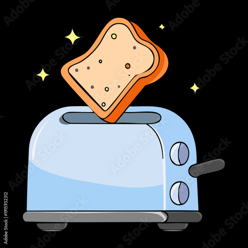 Toaster machine on black square displaying hot bread slices popping out for quick meal - Vector Illustration