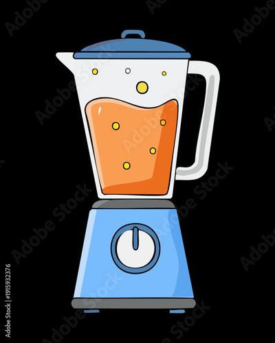 Electric blender machine on black background for mixing protein shakes and nutritious vegetable juices - Vector Illustration